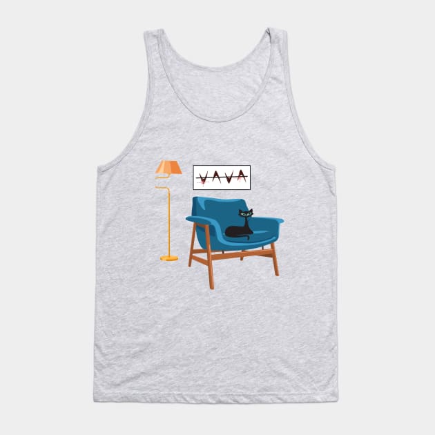 Atomic Cat Relaxing on a Mid Century Chair Tank Top by Lisa Williams Design